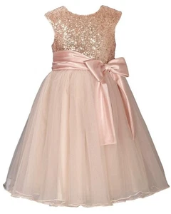 NEW Bonnie Jean Girls Size 4 "BLUSH PINK SEQUINS SATIN BOW" Mesh Dress NWT - Picture 1 of 4