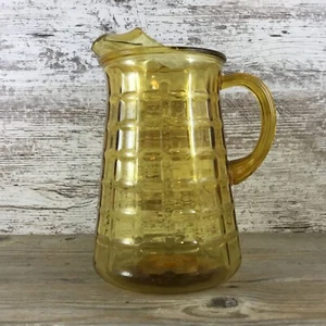 Vintage Anchor Hocking Amber Glass Pitcher – Waffle Weave / Cube Pattern 9 1/4" - Picture 1 of 16
