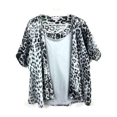 Mujer Joanna Plus Gris Negro Blanco Leopardo Cuello Redondo Manga Murciélago Talla 14 Foto 1 de 4