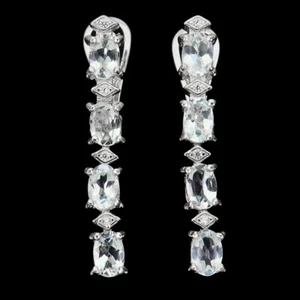 Verano 925 Pendientes Plata Ovalado Aguamarina 6x4mm Piedra Preciosa Joyería - Imagen 1 de 9