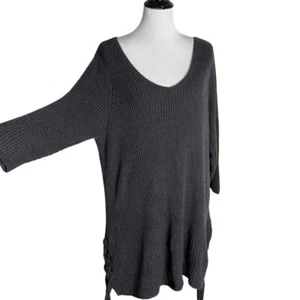 Torrid Tunic Sweater Womens 3 3X Ribbed Knit Gray Side Tie 3/4 Sleeve BOHO - Picture 1 of 9