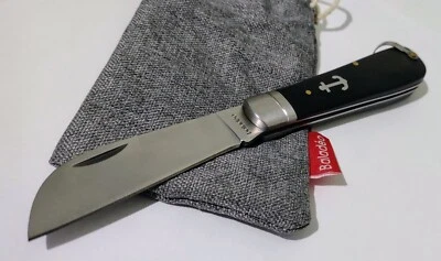 NICKEL SILVER ANCHOR SHIELD HUNTING POCKET KNIFE W/ CASE HALF HAWKBILL BALADEO ! - Image 1 of 4