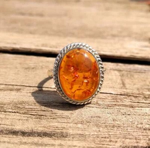 Christmas Baltic Amber Gemstone 925 Sterling Silver Handmade Ring All Size - Picture 1 of 7