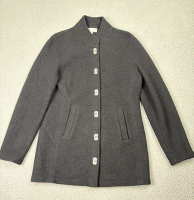 Abrigo de esquina informal de colección para mujer pequeño negro 100 % lana botones de palanca carrera Foto 1 de 4