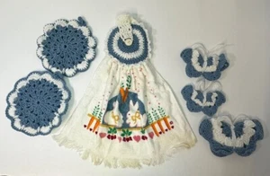VTG Lot 6 Crochet Doily Towel Butterfly Bunny Easter Cottage Core Handmade - Picture 1 of 9