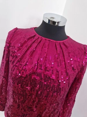 Alice & Olivia Top Lentejuelas Rosa Talla XS UK 6/8 Largo Corto Manga 3/4 Navidad  Foto 1 de 4