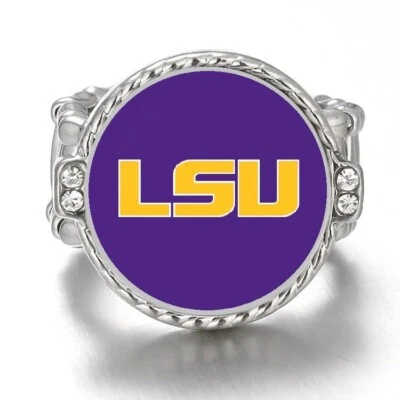 Anillo de cristal plateado para mujer LSU Tigers con paquete de regalo D12 Foto 1 de 4