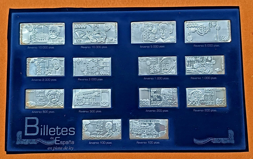 SPAGNA  SERIE DI BANCONOTE  PESETAS IN LAMINA DI ARGENTO PURO 0.999 - Immagine 1 di 4