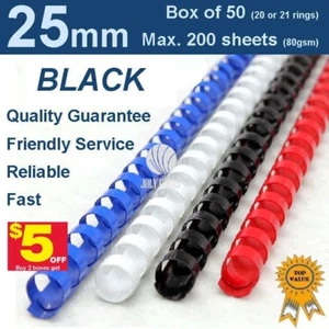 25mm Plastic Binding Combs BLACK - 20 or 21 ring (Box of 50) -Buy 2 boxes $5 off - Picture 1 of 3