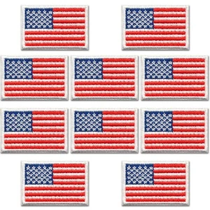 Flag Patches (10-Pack) USA Flag Embroidered Iron On Patch Applique - 1" - Picture 1 of 22