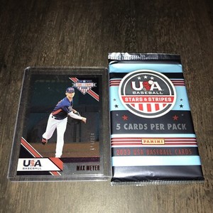2020 Panini USA Stars and Stripes- Max Meyer Ruby Red-SN 114/299-Miami Marlins P