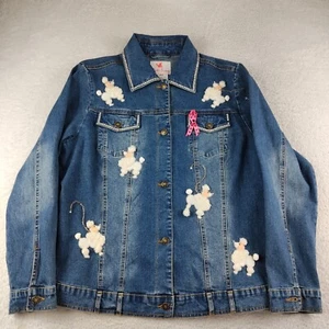 Quacker Factory Denim Jacket Poodles Embroidered Women's Large - Picture 1 of 5