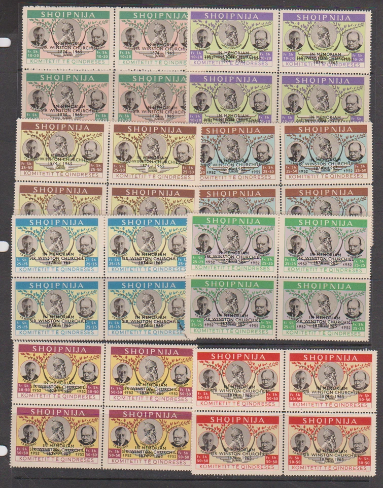Selos memoriais de Winston Churchill da Albânia no exílio impressos pretos em blocos 4 - Imagem 1 de 1
