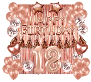 Designer Rose Gold 18th Happy Birthday Balloon Banner Party Decoration Supplies - Picture 1 of 10