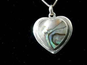 Hermoso colgante de corazón con concha de abulón de plata esterlina con collar #825 - Imagen 1 de 6