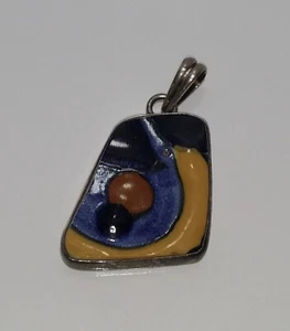 Sterling Silver Painted Design on Clay Pendant Marked 925 - Picture 1 of 10