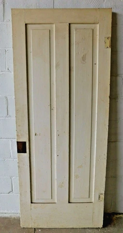Antique 1800's Wooden DOOR Interior Two Panel Raised Italianate Style Fir ORNATE Cover