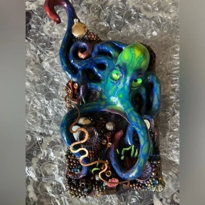 Original Octopus Sculpture Art Ocean black light Handmade Surrealism Artettina - Image 1 of 4