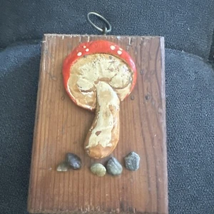 Vintage Pilz Wandrelief 3D Retro Dekor Holz/Keramik - Bild 1 von 5