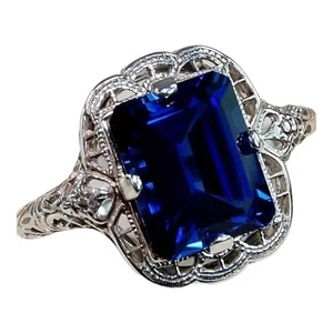 New W/O Tags, Size 7 Silver Tone With Deep Saphire Blue Stone Ring - Picture 1 of 6