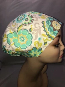 Euro Scrub Hat Kaleidoscope Surgical Cap CNOR CHEF CRNA MD Aqua Brown White - Bild 1 von 4