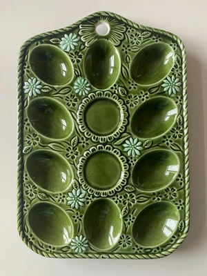 Eierteller Eierplatte Keramik Vintage Blumenmotiv grün Servierplatte - Bild 1 von 3