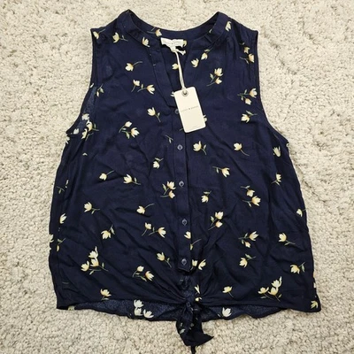 Lucky Brand 全新带标签女式蓝色花卉上衣衬衫纽扣大号 MRP-59.50 美元 — 第 1/4 张图片
