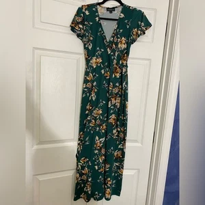 Fortune + Ivy Green Floral Faux Wrap, V-Neck, Midi Full Length Dress, Small NWOT - Picture 1 of 10