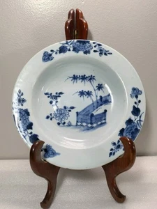 18th century Chinese blue and white plate,bamboo, chrysanthemum, porch poles,etc - Picture 1 of 22