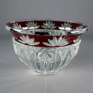 Vintage Ruby Red Cut to Clear Crystal Bowl Floral Starburst Design 9" - Picture 1 of 6