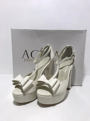 Aguiar ivory leather shoes size 6.5 with bow  details - Image 1 of 4