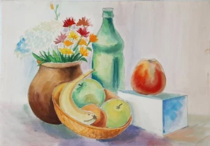 Vintage Watercolor Still Life Painting – Original Artwork – 35x50 cm – Unframed - Picture 1 of 2