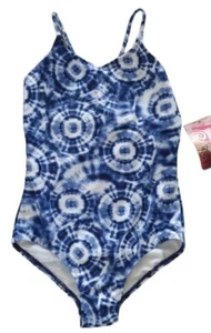 Kanu Surf Girls Daisy Beach Sport 1-Piece Swimsuit Sz 14 Groovy Blue Tie Dye NWT - Picture 1 of 4