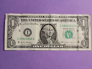 2017A I 03402010 Birthday Note, March 4th 2010 $1 One Dollar Bill, Fancy Serial - Picture 1 of 2