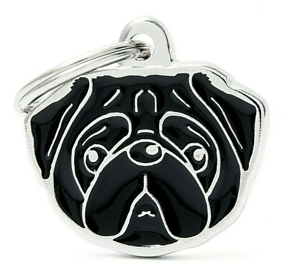 Pug Dog ID Tag (18N) - Engraved FREE - Personalised Identity - Charm - Keyring - Image 1 of 1