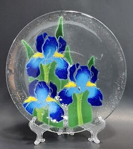 Peggy Karr Blue Iris Fused Glass 10 1/2" Serving Bowl
