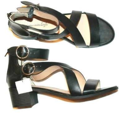 American Eagle Women's Sauer Black Strappy Block-Heel  Sandal Shoes 182470 - Image 1 of 4
