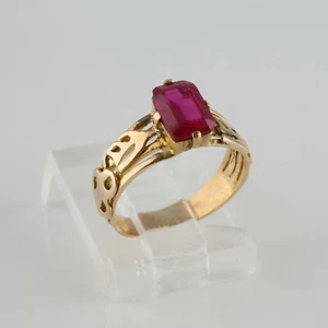 Vintage 18K Yellow Gold Synthetic Red Spinel Ring Size 3.75 Circa 1950 - Picture 1 of 10