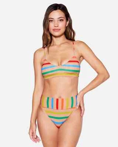 Hurley Sun and Sand Moderate High Rise Bikini Bottom XL Colorful Stripe Swim New - Picture 1 of 4