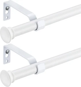 White Adjustable Steel Curtain Rods 28 to 48 inch with Hardware 2 Packs - Picture 1 of 5