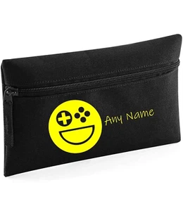 Gamer Face Emoticon Black Personalised Kids Childs School Pencil Case Xmas - Picture 1 of 12