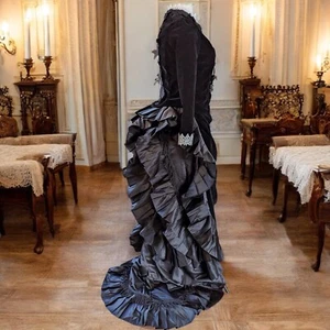 Victorian bustle dress and jacket in black velvet - Picture 1 of 13
