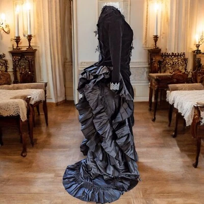 Victorian bustle dress and jacket in black velvet - Image 1 of 4