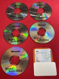 Microsoft Works Suite 2002 PC 5 CD-ROMs Word 2002 With Product Key Great - Zdjęcie 1 z 7