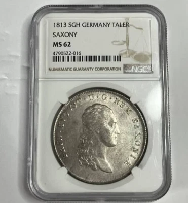 1813 SGH Germany Saxony Taler NGC MS62 Thaler - Rare German States Silver Coin - Image 1 of 4