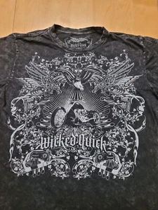Wicked Quick Graphic Tee Mens Size Large Black Acid Wash USA Motorcycle Chopper - Picture 1 of 8
