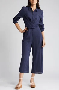 Caslon Wrap Front Long Sleeve Jumpsuit Sz XXL Wide Cropped Leg Front Pockets NWT - Picture 1 of 9