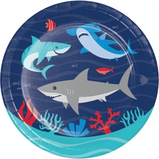 Shark Party 7 Inch Plates 8 Pack Shark Party Tableware Decorations Supplies - Image 1 of 1