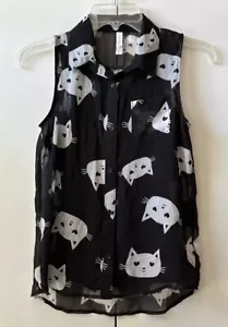 Girls 2-Piece Sleeveless Chiffon top - Cat Design Size 10/12 - Picture 1 of 3