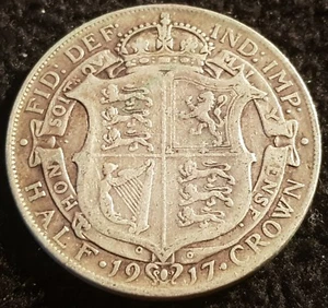 1917 George V .925 Silver Half Crown Coin Lot VF3 - Picture 1 of 2